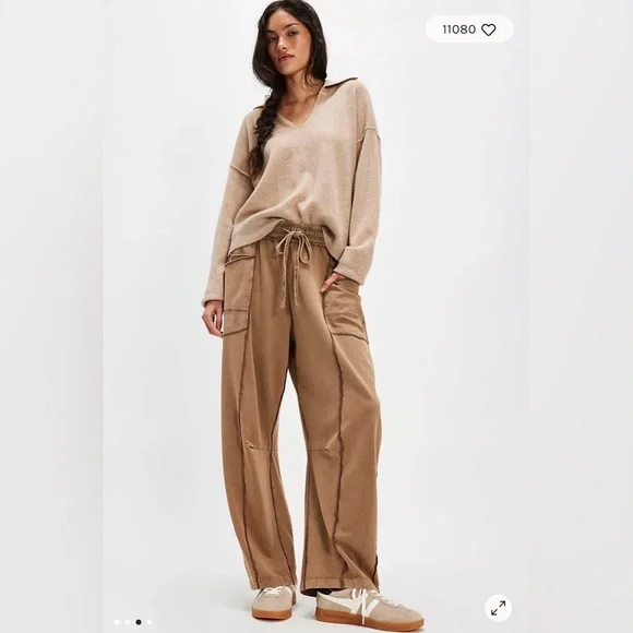 Kaiden Pull-On Barrel Pants Free People Medium Moon Rock (Brown) - Picture 3 of 4